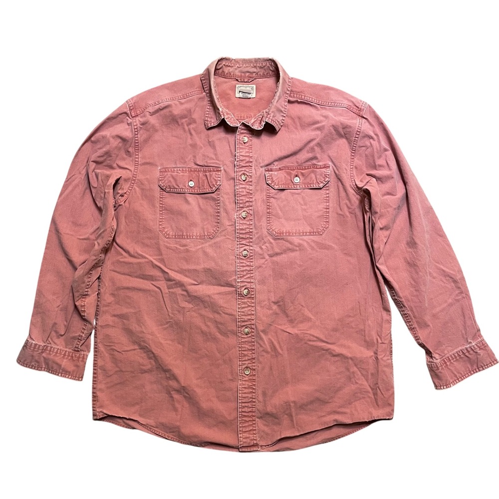 LL Bean Sunwashed Canvas Shirt Mens L TALL Button Up Work Distressed 270134 READ